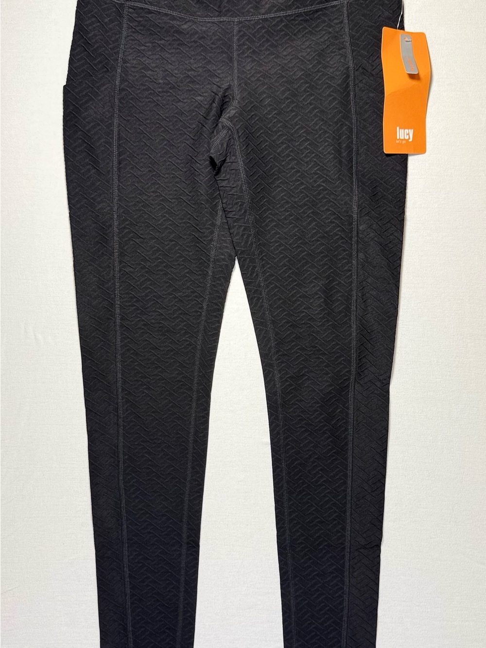 Lucy Black Textured High-Rise Leggings with Orange Tag